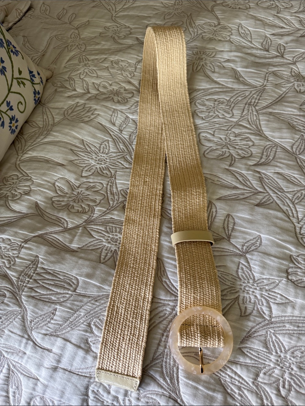 J. Crew Beige Woven Belt with Round Resin Buckle - used like new